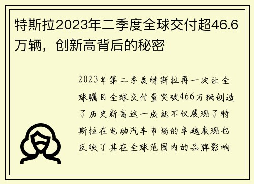 特斯拉2023年二季度全球交付超46.6万辆，创新高背后的秘密